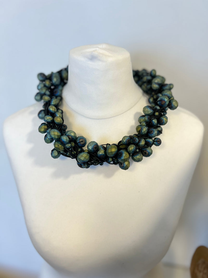 Crystal Faceted Beads on Rubber Necklace - Transparent Red