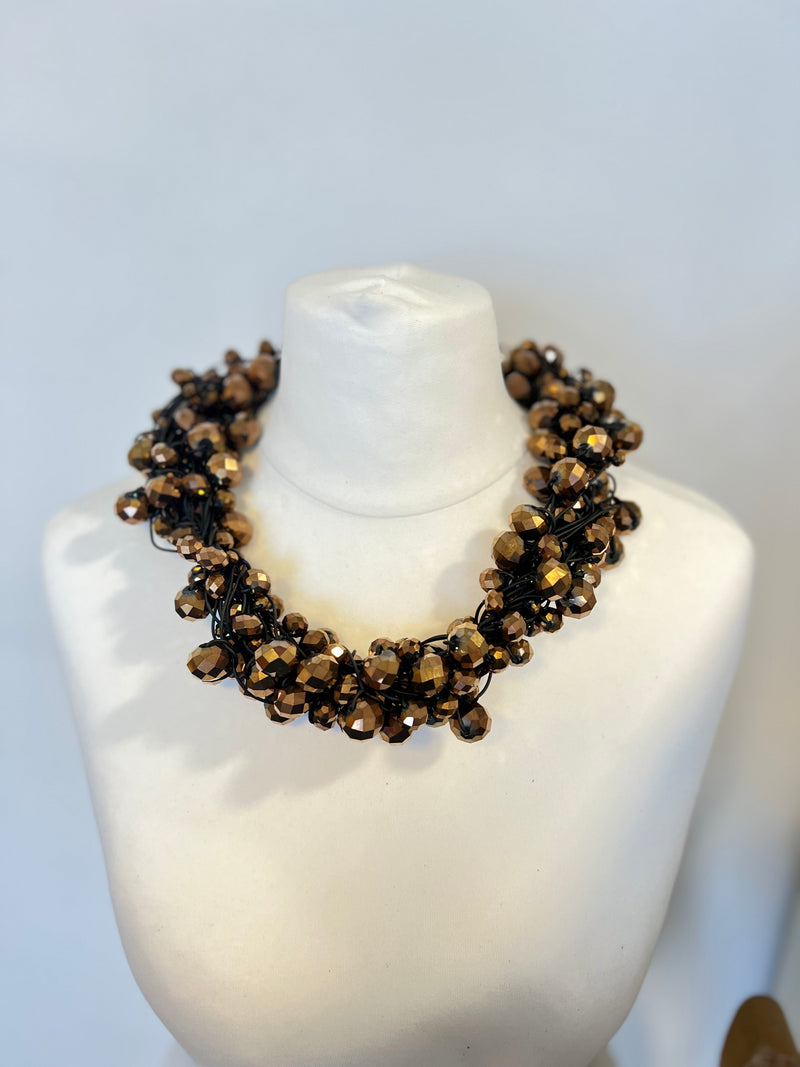 Crystal Faceted Beads on Rubber Necklace - Transparent Red