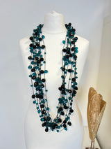 Crystal Faceted Beads on Rubber Necklace - Transparent Red