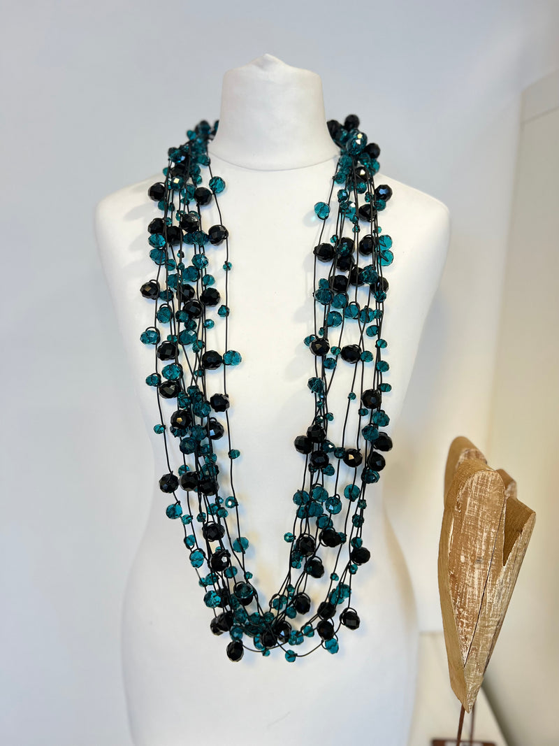 Crystal Faceted Beads on Rubber Necklace - Transparent Red