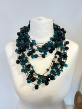 Crystal Faceted Beads on Rubber Necklace - Transparent Red