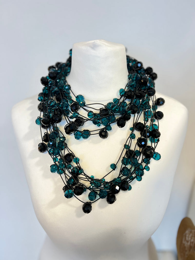 Crystal Faceted Beads on Rubber Necklace - Transparent Red