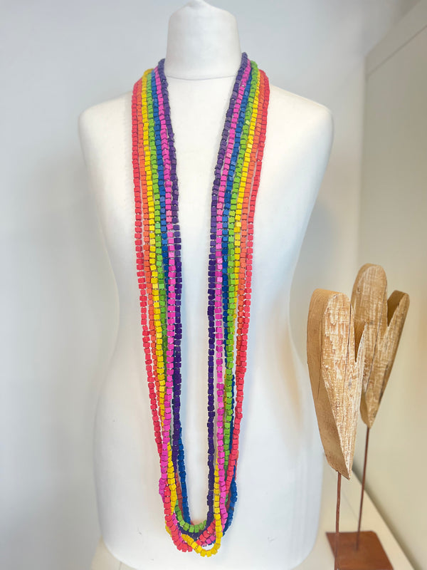 7 Strand Next Pashmina Necklace Wooden Beads - Rainbow