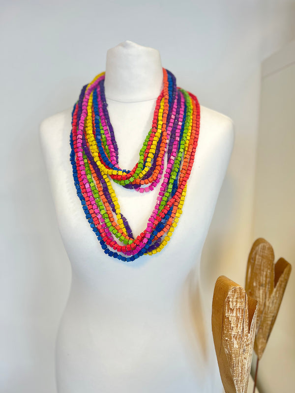7 Strand Next Pashmina Necklace Wooden Beads - Rainbow
