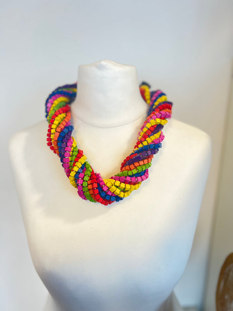 7 Strand Next Pashmina Necklace Wooden Beads - Rainbow