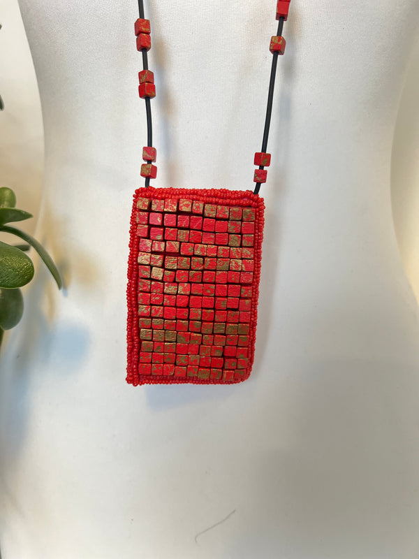 Hand Crochet Recycled Wood Pendant Necklace