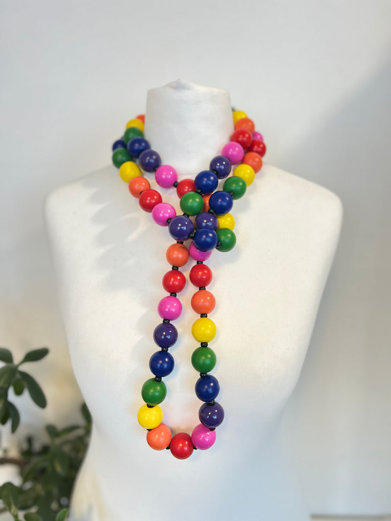 Recycled Wood Round Beads Necklace - 22mm Rainbow