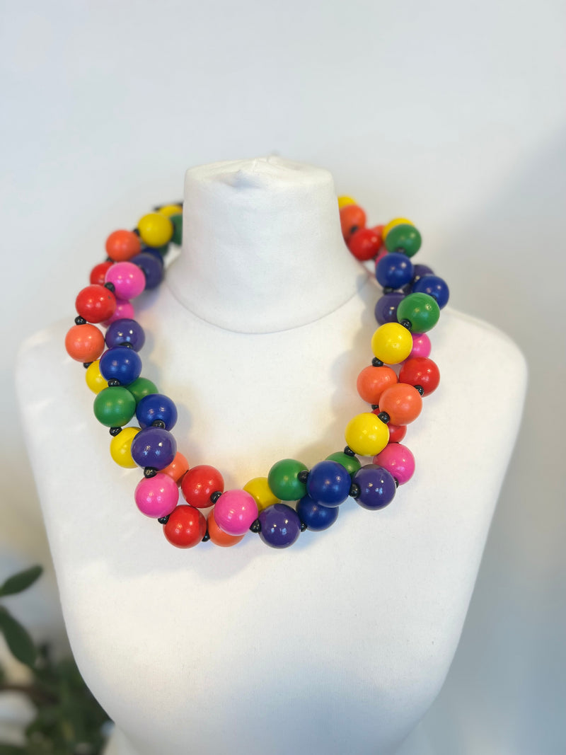 Recycled Wood Round Beads Necklace - 22mm Rainbow