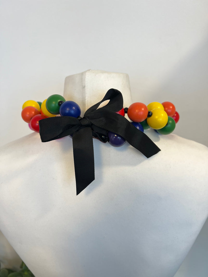 Recycled Wood Round Beads Necklace - 22mm Rainbow