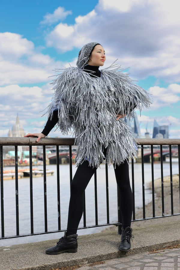 HAND MADE SILVER FRINGE JACKET FROM RECYCLED PLASTIC BOTTLE - Jianhui London