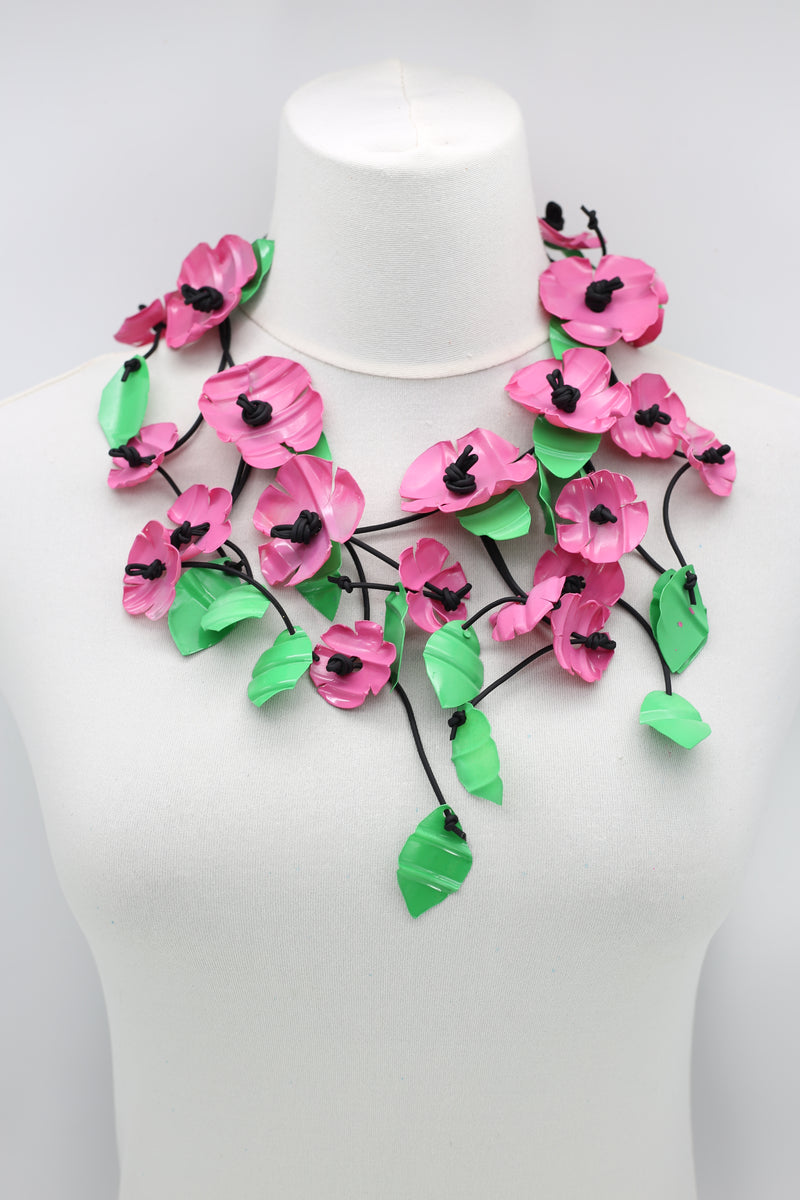 UPCYCLED PLASTIC BOTTLES POPPY FLOWER NECKLACES - SHORT