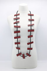 Red and Black Check Ribbon Necklace - Single Strand Necklace