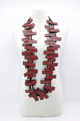 Red and Black Check Ribbon Necklace - Single Strand Necklace