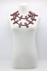 Red and Black Check Ribbon Necklace - Single Strand Necklace