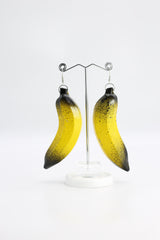 HANDCRAFTED STATEMENT BOHO STYLE BANANA EARRINGS FROM RECYCLED WOOD - Inspired by Andy Warhol's iconic banana artwork