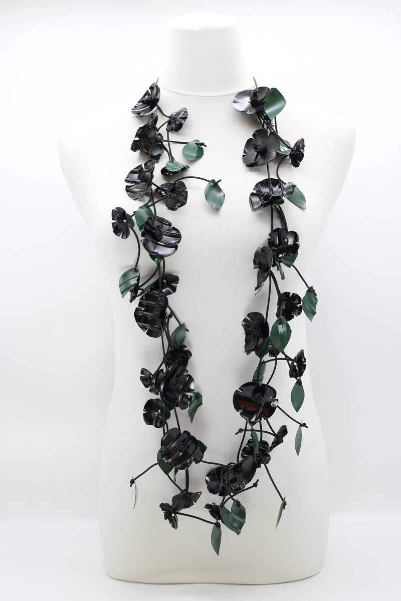 Upcycled Plastic Bottles Poppy with Green Leaf Necklaces