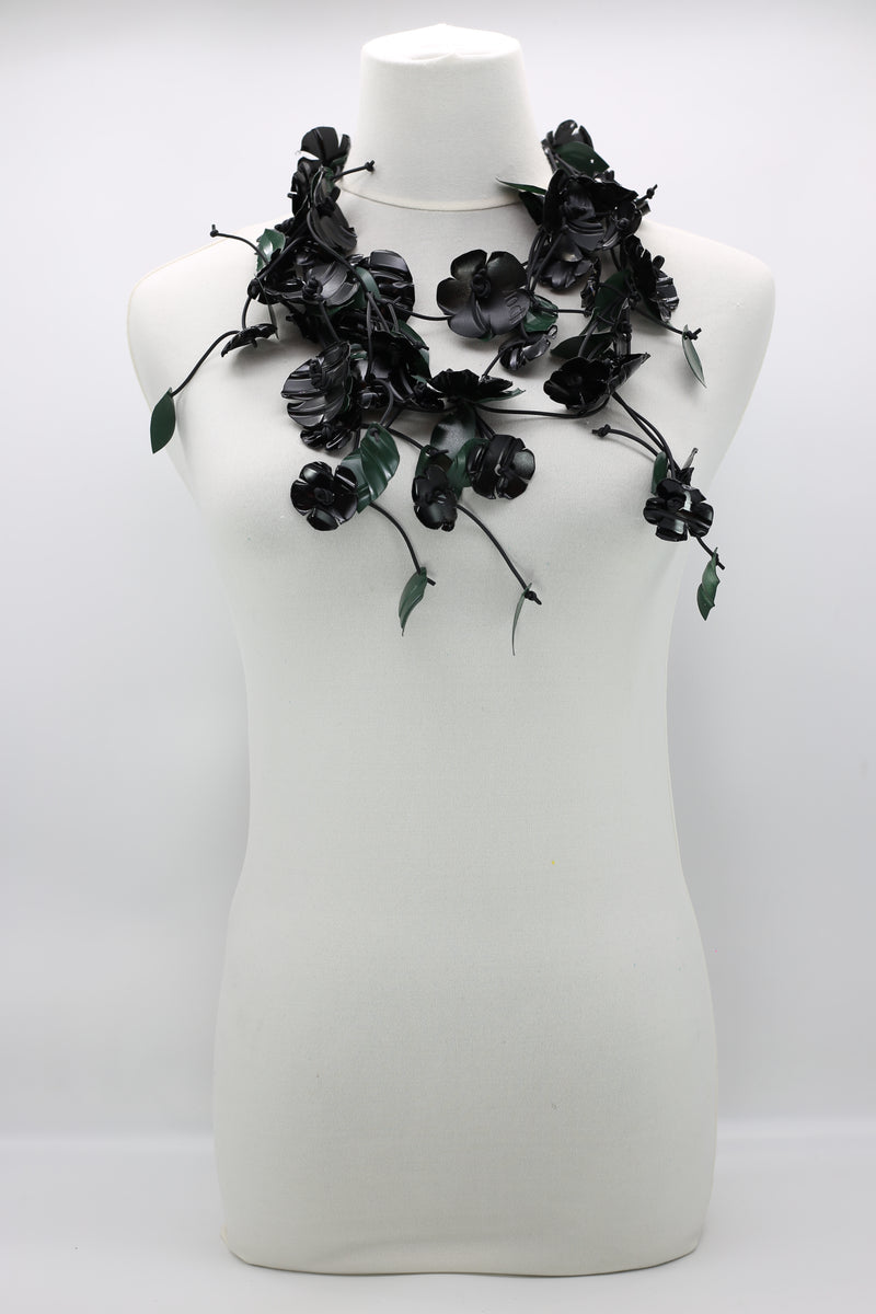 Upcycled Plastic Bottles Poppy with Green Leaf Necklaces