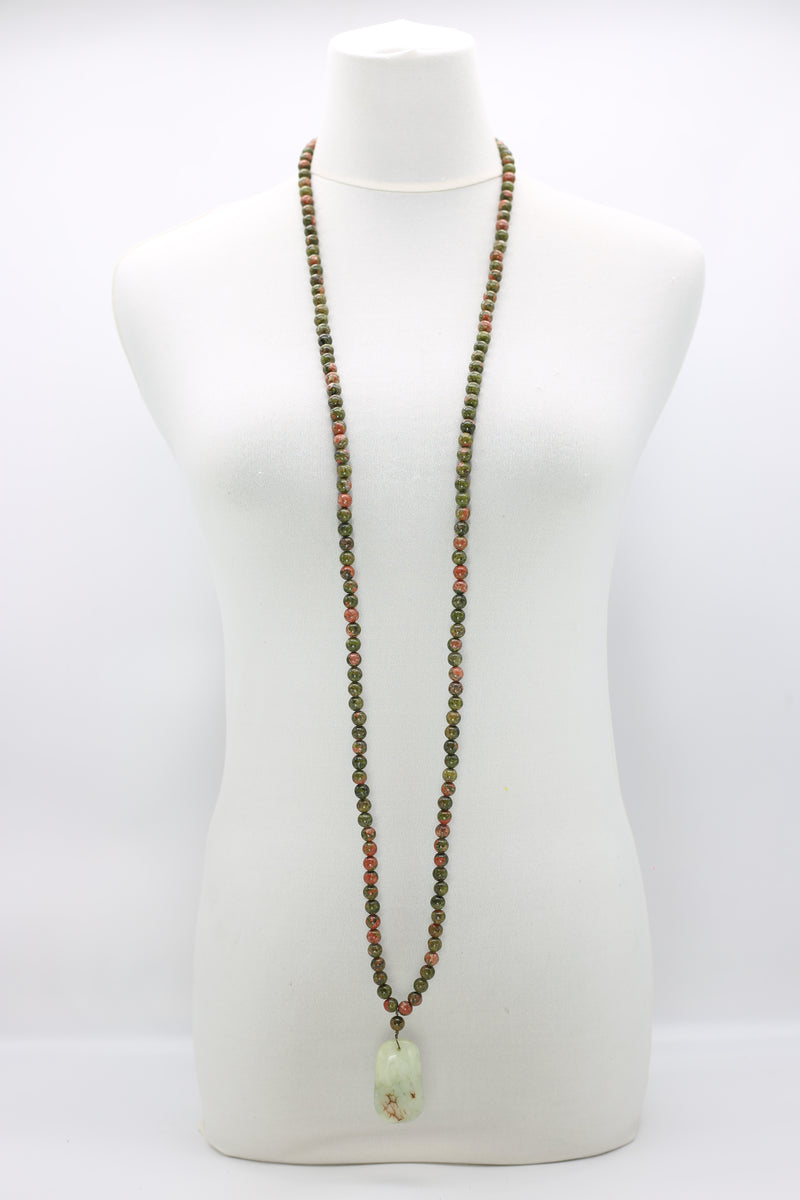 Handmade Unikite & Jade Vintage Beads Necklace