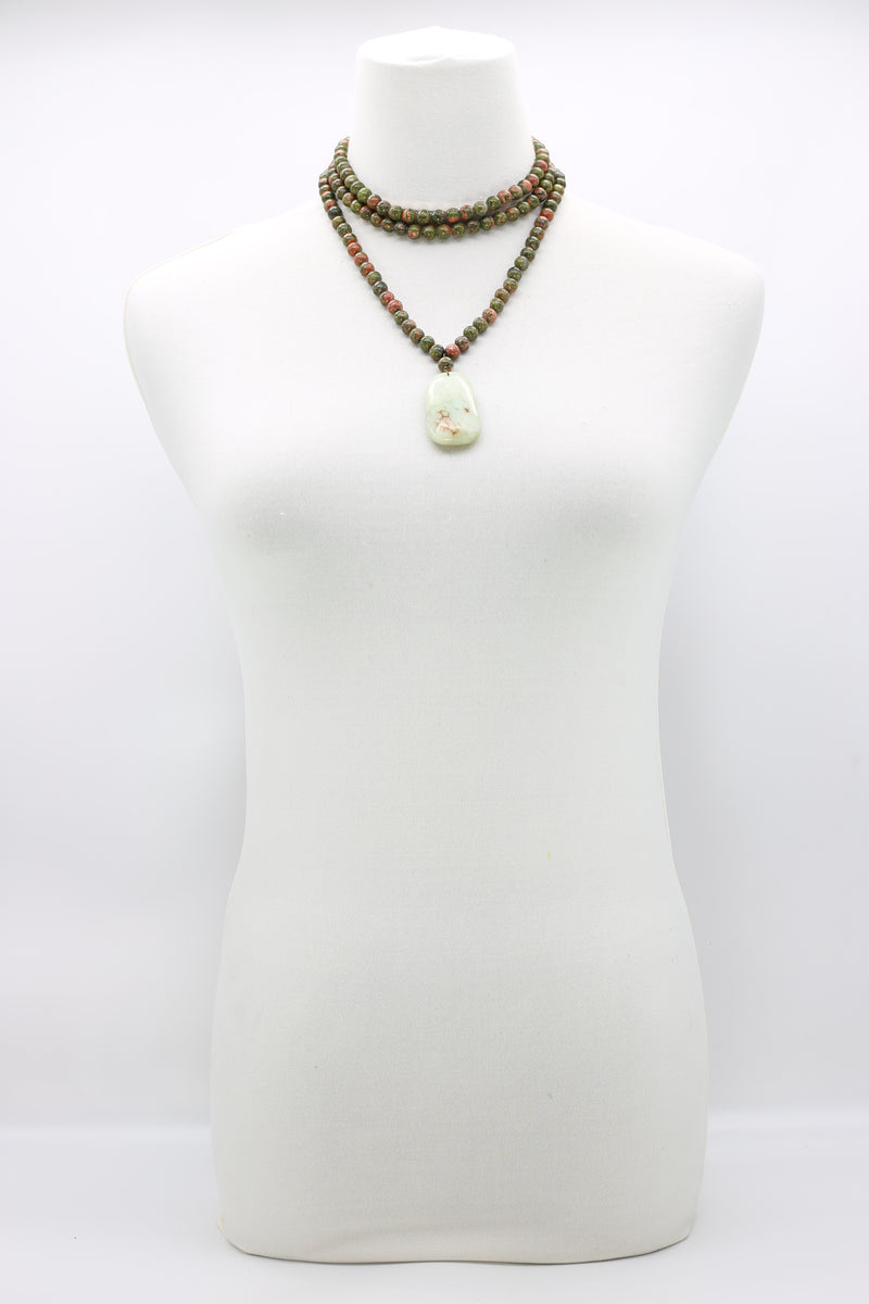 Handmade Unikite & Jade Vintage Beads Necklace