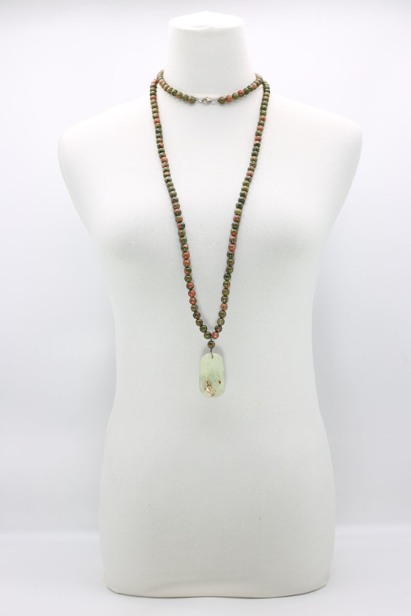 Handmade Unikite & Jade Vintage Beads Necklace