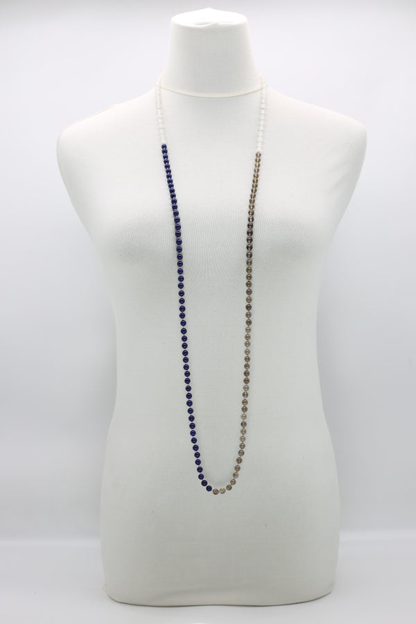 Vintage Onyx, agate, white jade and lapis beads classic style necklace