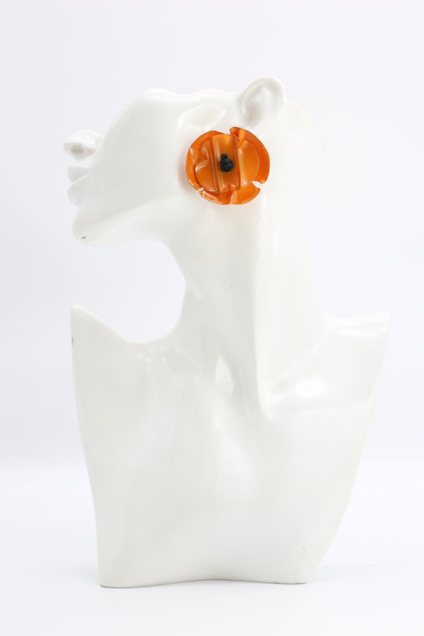 RECYCLED BOTTLE CLIP ON POPPY FLOWER EARRINGS - HAND PAINTED - Jianhui London