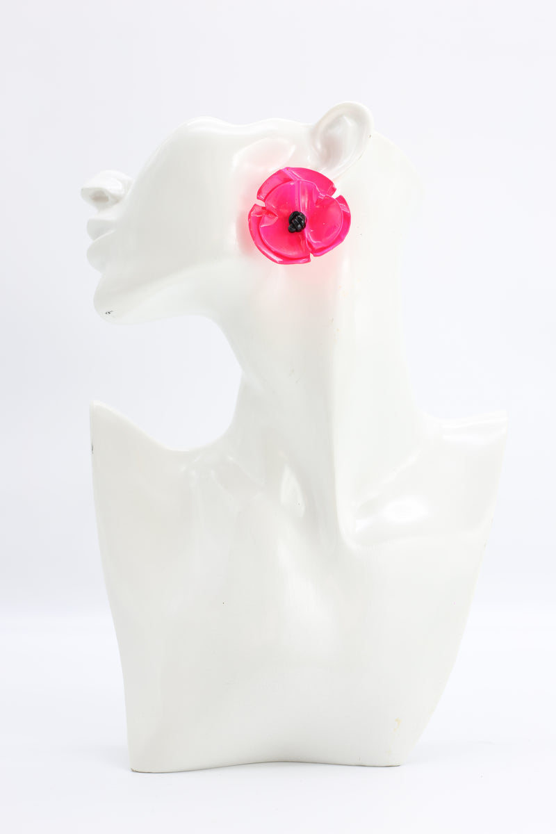 RECYCLED BOTTLE CLIP ON POPPY FLOWER EARRINGS - HAND PAINTED - Jianhui London