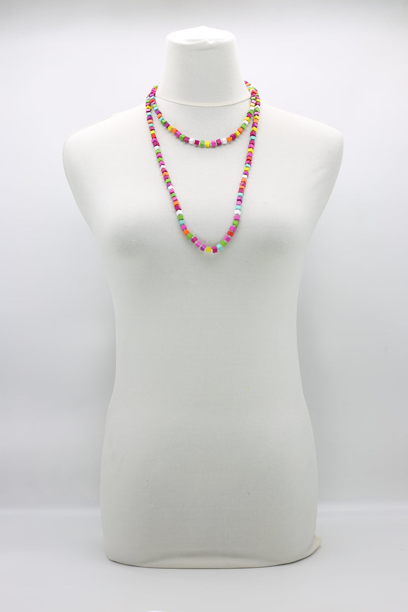 Recycled wood Cube shape beads minimalist classic necklace - Medium