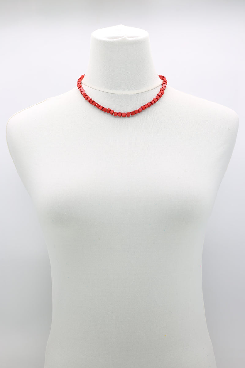 Recycled wood Cube shape beads minimalist classic necklace - Short