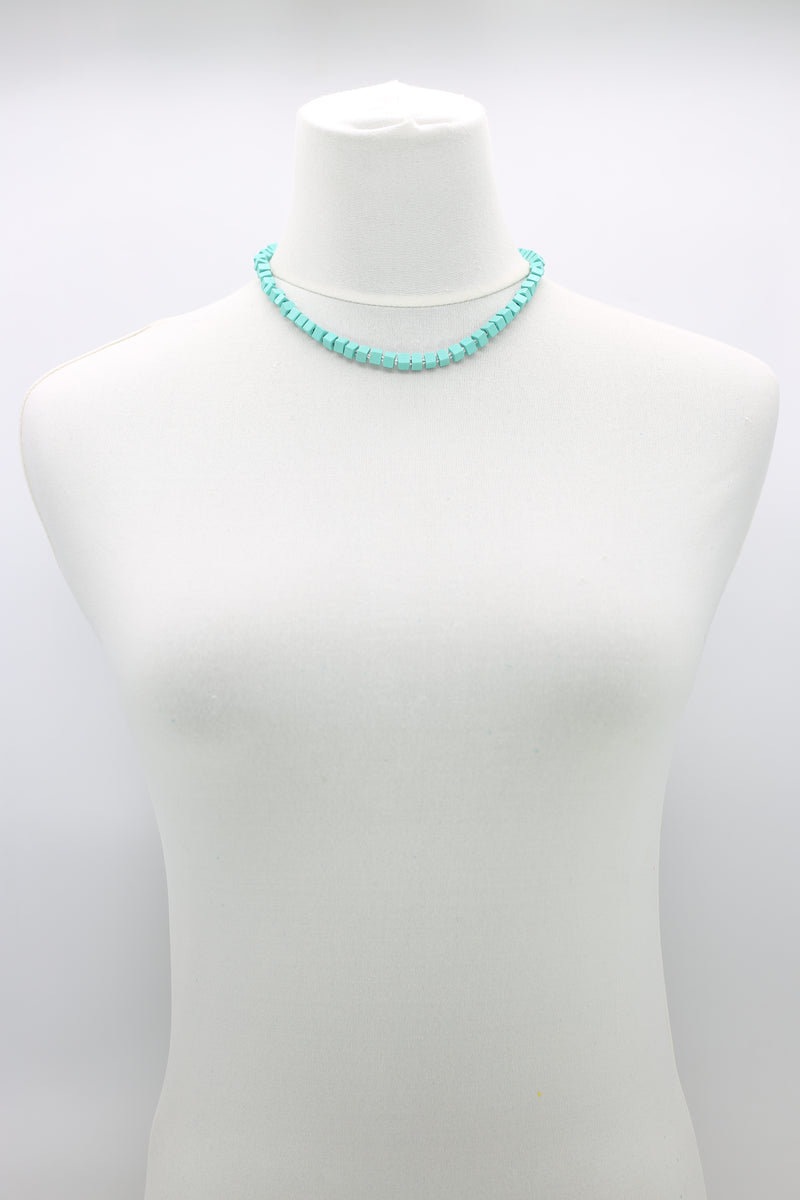 Recycled wood Cube shape beads minimalist classic necklace - Short