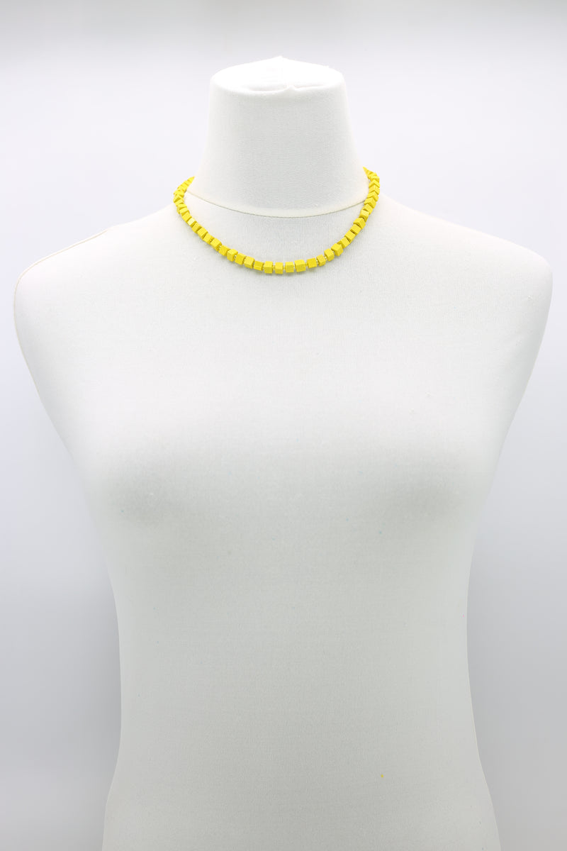 Recycled wood Cube shape beads minimalist classic necklace - Short