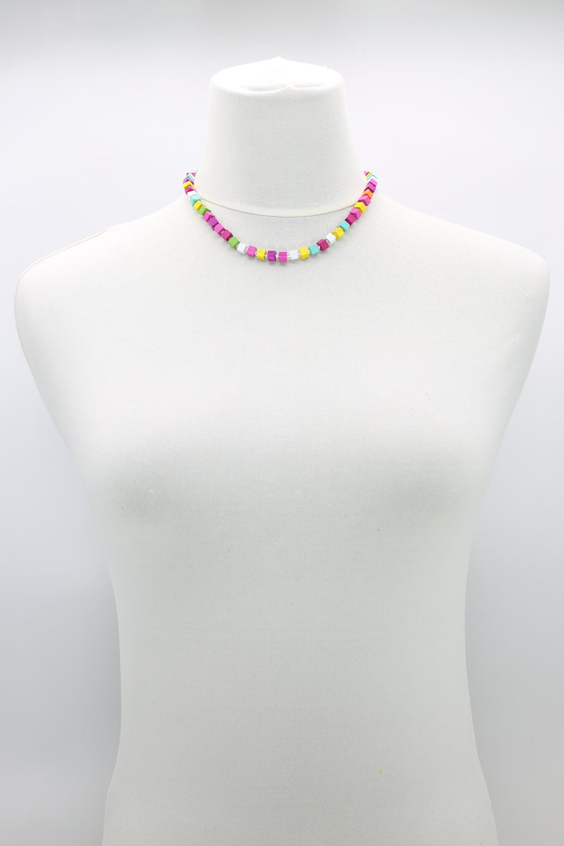 Recycled wood Cube shape beads minimalist classic necklace - Short