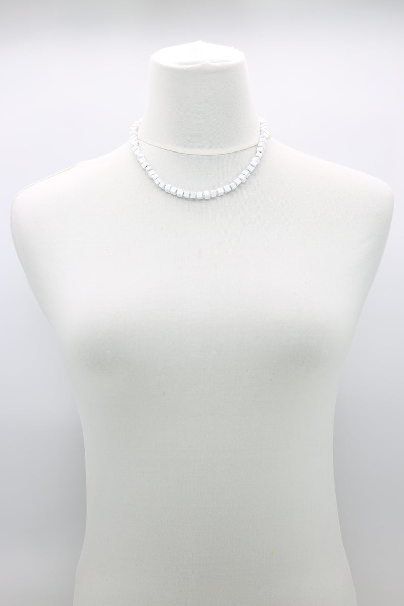 Recycled wood Cube shape beads minimalist classic necklace - Short