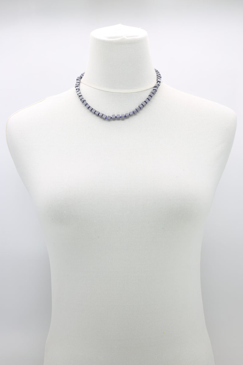 Recycled wood Cube shape beads minimalist classic necklace - Short