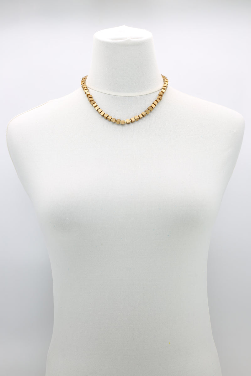 Recycled wood Cube shape beads minimalist classic necklace - Short