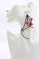 4-strand Hand Painted Plastic Hearts on Leatherette Earrings