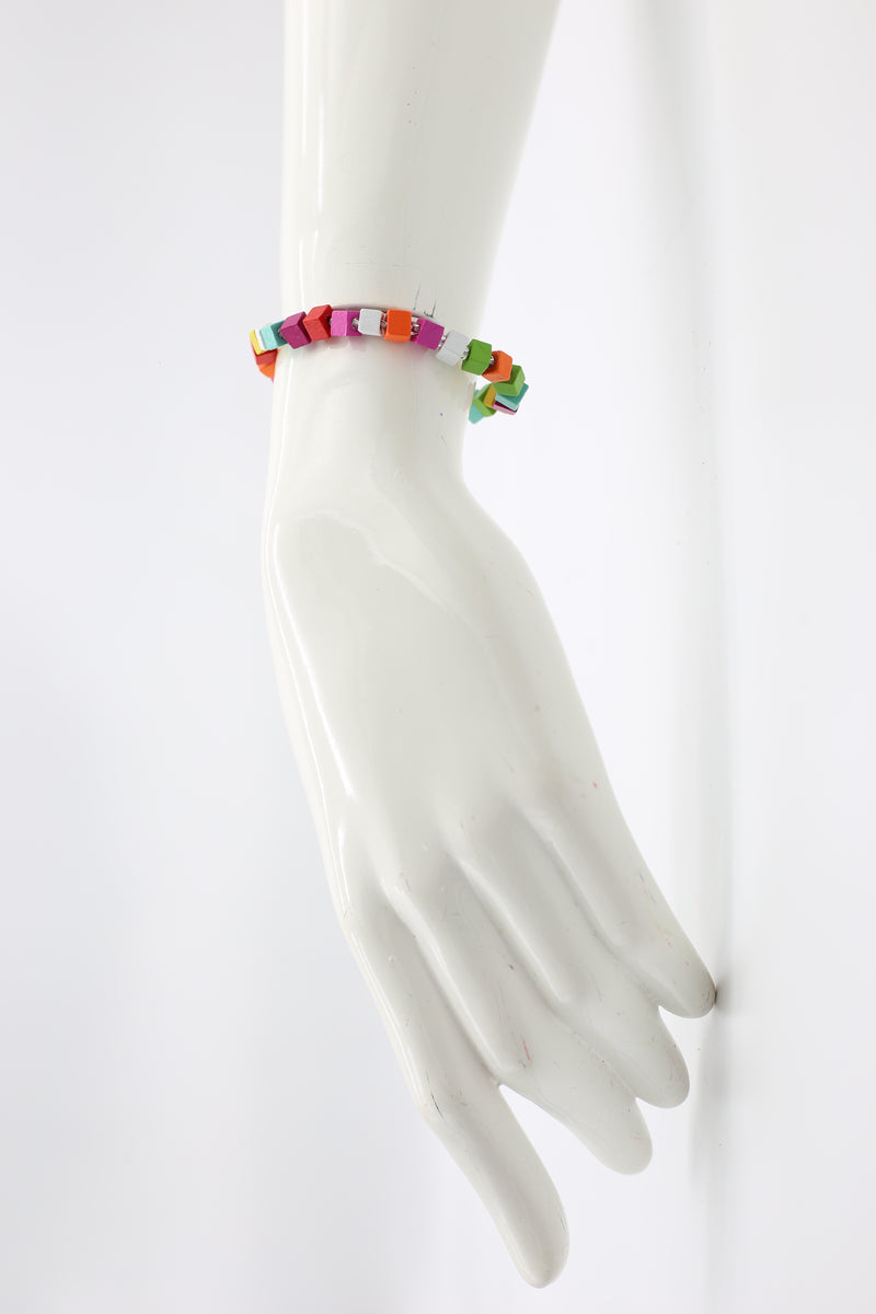 Recycled wood Cube shape beads minimalist classic Bracelet
