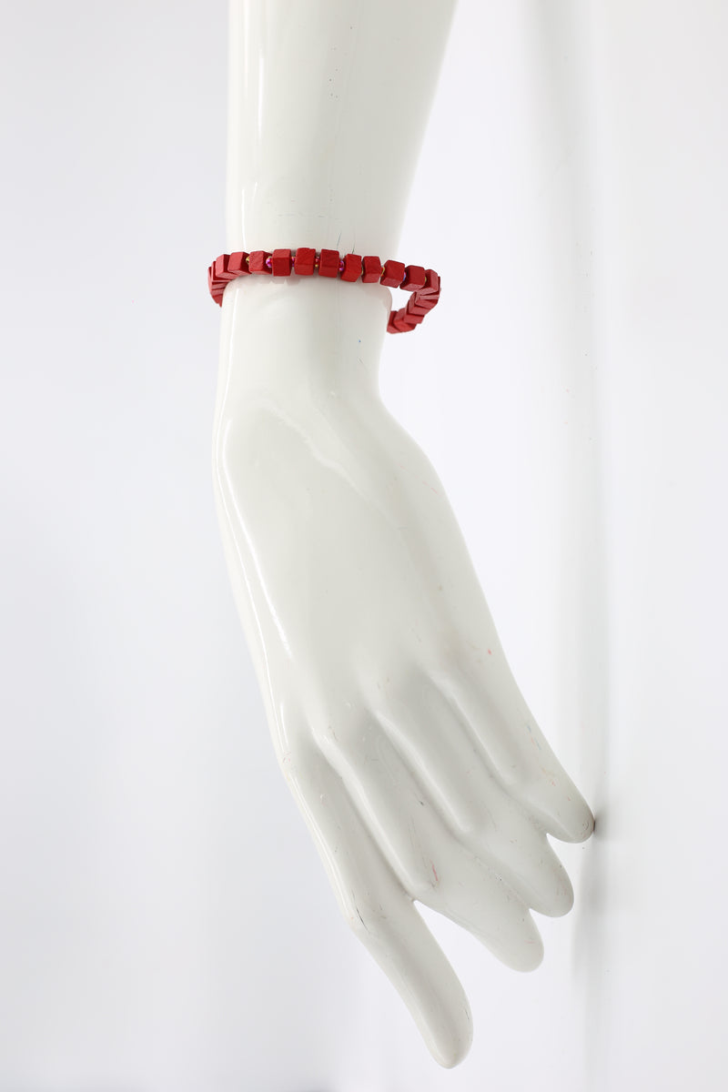 Recycled wood Cube shape beads minimalist classic Bracelet