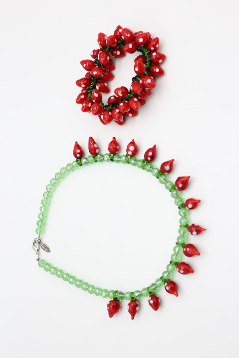 Vintage Strawberry Glass Beads necklace & Bracelet