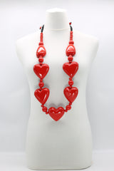 Handmade Recycled Wood Heart Necklace – Eco-Friendly Statement Jewelry - Long