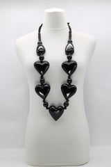 Handmade Recycled Wood Heart Necklace – Eco-Friendly Statement Jewelry - Long