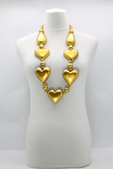 Handmade Recycled Wood Heart Necklace – Eco-Friendly Statement Jewelry - SET