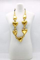 Handmade Recycled Wood Heart Necklace – Eco-Friendly Statement Jewelry - Long