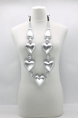 Handmade Recycled Wood Heart Necklace – Eco-Friendly Statement Jewelry - Long