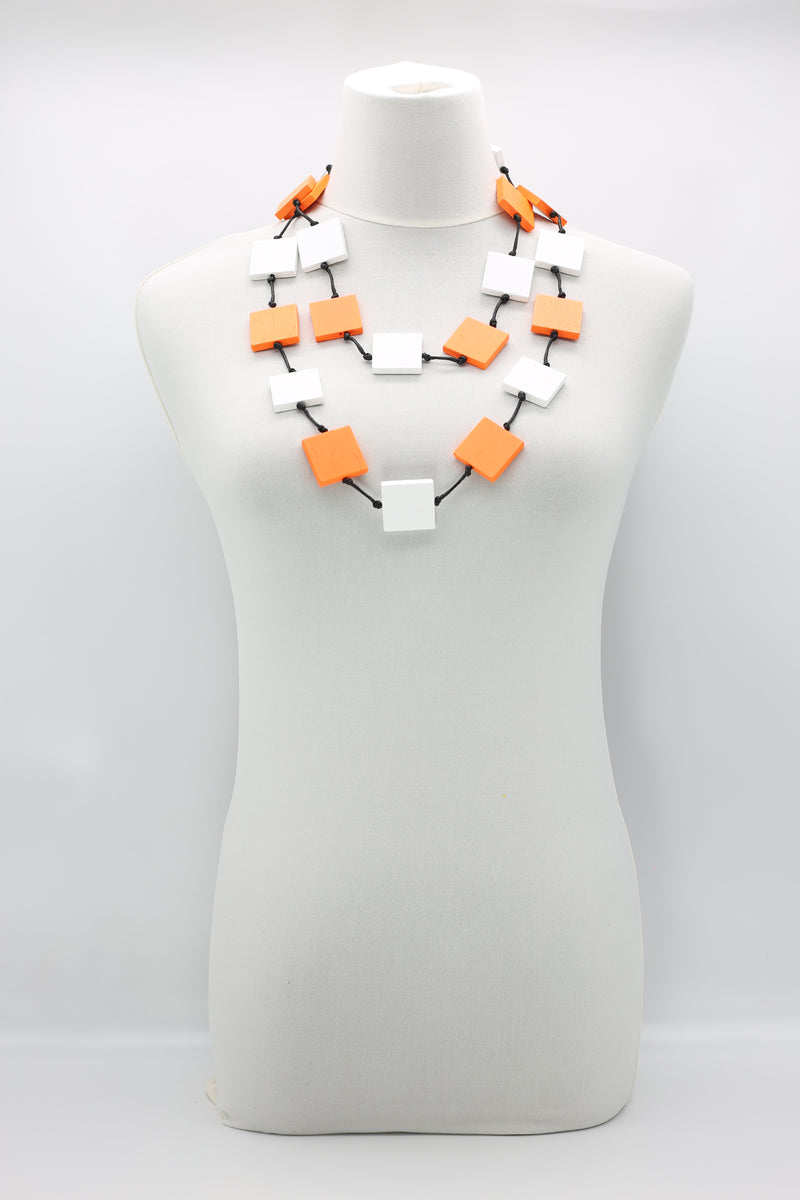 RECYCLE WOOD SQUARE NECKLACE -DUO - Jianhui London