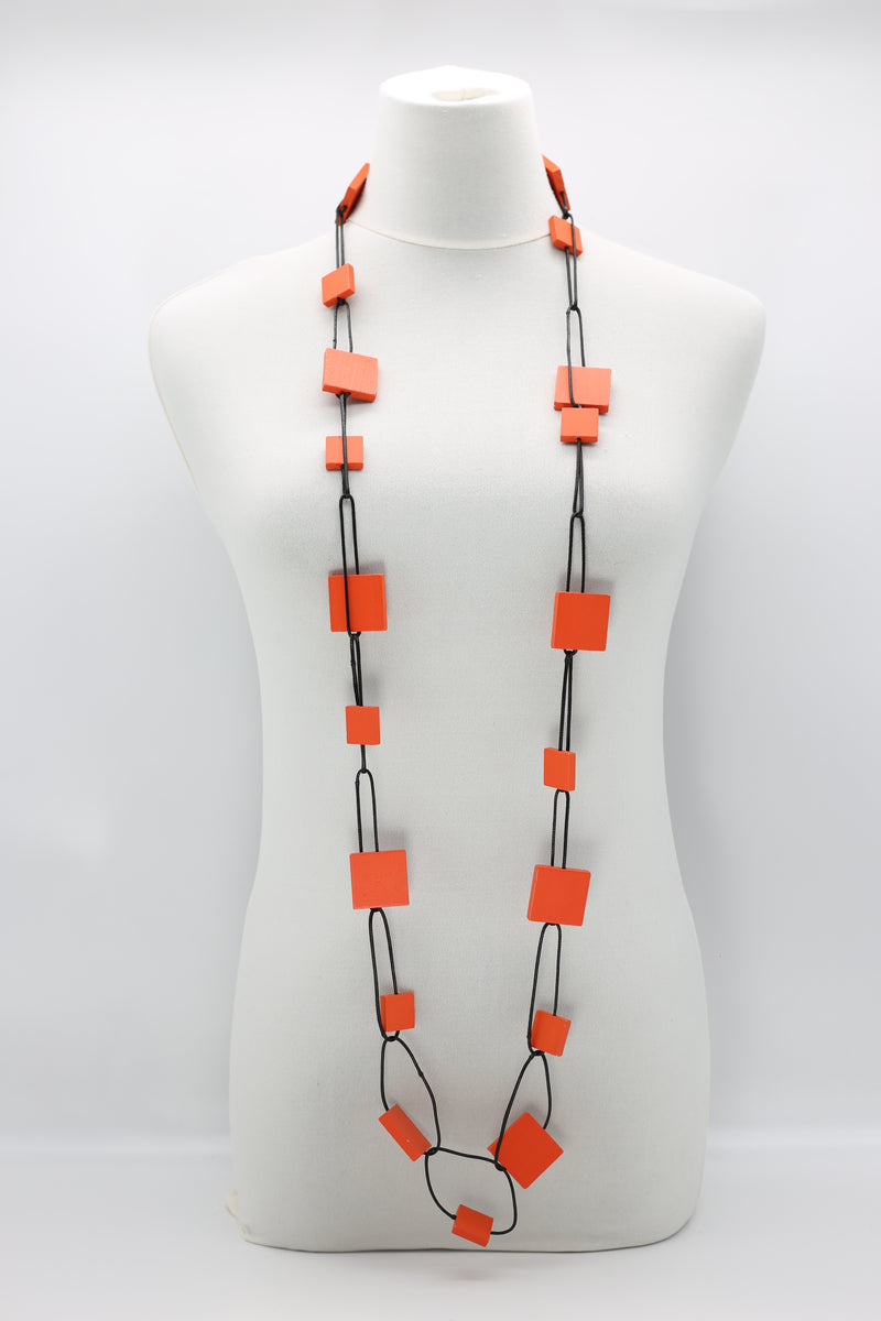 Wooden Squares on Leatherette Chain Necklaces - Jianhui London