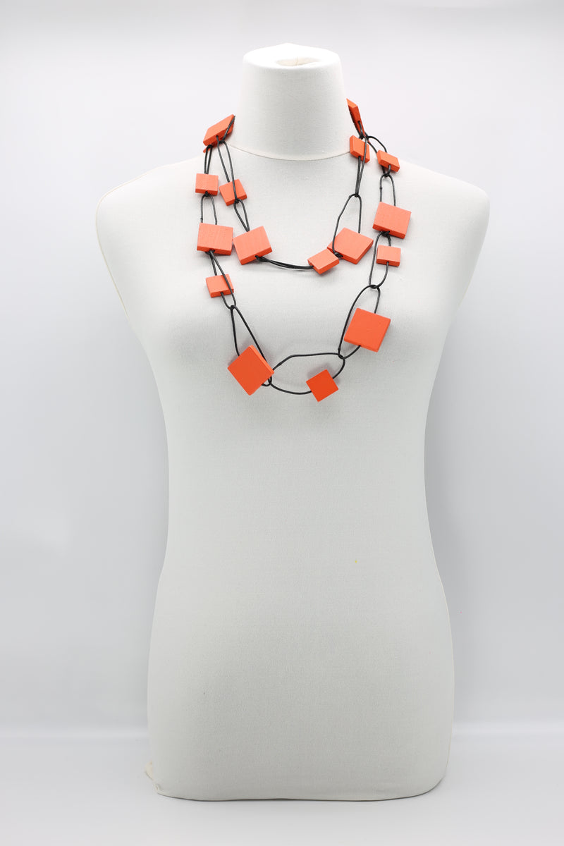 Wooden Squares on Leatherette Chain Necklaces - Jianhui London