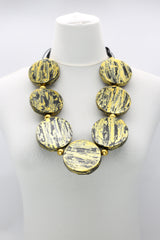 Handmade Recycled Wood Necklace with Murano-Inspired Disks – Eco-Friendly Statement Jewelry