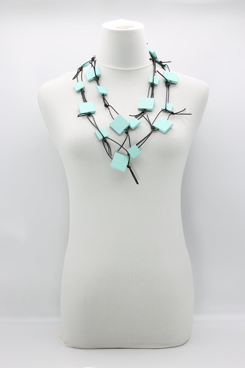 Wooden Squares on Leatherette Chain Necklaces - Jianhui London