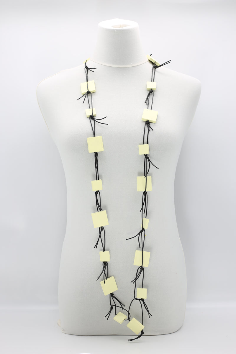 Wooden Squares on Leatherette Chain Necklaces - Jianhui London